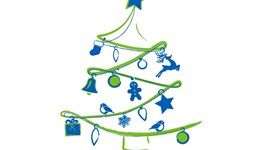 Graphic of blue and green christmas tree outline