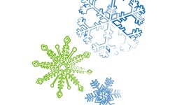 Drawings of blue and green snowflakes